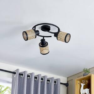 Lindby reflektor Yaelle, Ø 30 cm, 3-lámpás, rattan, fekete, E27