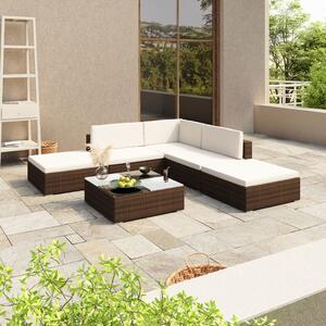 VidaXL 6-részes barna polyrattan kerti bútorszett párnákkal