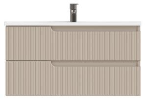 Piramida EURIDIKA fali fürdőszobabútor - műmárvány mosdóval -2 fiókos - PINO BÉZS - 100 x 48 x 53 cm