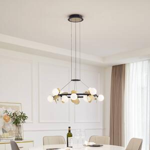 Lucande LED függőlámpa Pallo, 12 lámpás, fekete/arany, üveg, dimmelhető, Fekete, Nappali / Étkező, fém, Modern