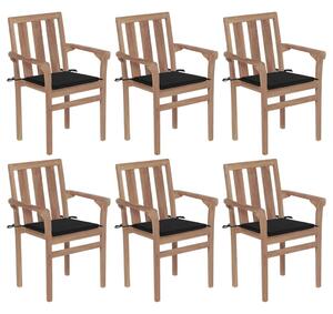 6 db összecsukható tömör tíkfa kerti szék párnával