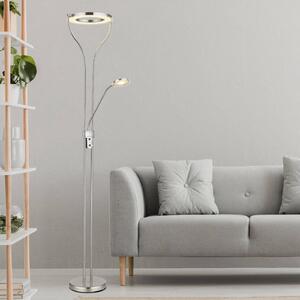 Globo LED állólámpa Ebro, magasság 194 cm, nikkel színű, 2-lámpás., dimmelhető, Alu / szürke / cink, Nappali / Étkező, fém, Modern