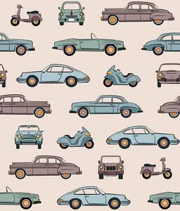 Tapéta Retro autók és robogók bézs háttér előtt, Tapétá vintage stílusban, a01178v1 : Uwalls.hu