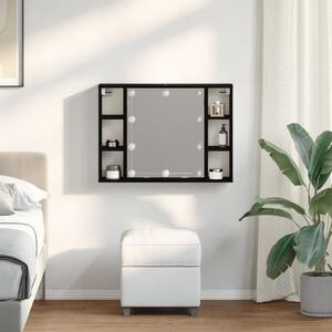 LED Tükör Szekrény - Fekete Tölgy - 76x15x55 cm - Mesterséges Fa