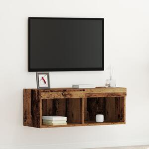 LED-es világítással ellátott TV faliszekrény, régi fa, 80x30x30 cm