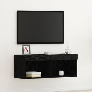 TV Fali Szekrény LED Világítással Fekete Totó 80x30x30 cm