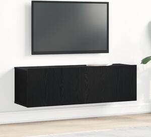 Fekete Tölgy Fali TV Szekrény 100x30x30 cm Épített Fa Anyagból