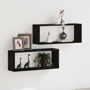 Fali Polcok 2 Darab Fekete Tölgy 60x15x23 cm Műanyag Fából Készült