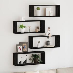 Fali Polcok Szett 4 - Fekete Tölgy - 60x15x23 cm - Mérnöki Fából Készült