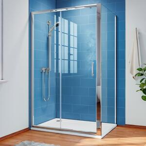 HD Paris aszimmetrikus szögletes tolóajtós zuhanykabin 6 mm vastag vízlepergető biztonsági üveggel, krómozott elemekkel, 195 cm magas