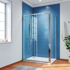 HD Paris aszimmetrikus szögletes tolóajtós zuhanykabin 6 mm vastag vízlepergető biztonsági üveggel, krómozott elemekkel, 195 cm magas