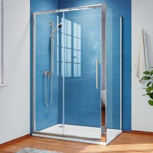 HD Paris+ aszimmetrikus szögletes tolóajtós zuhanykabin 6 mm vastag vízlepergető biztonsági üveggel, krómozott elemekkel, 195 cm magas