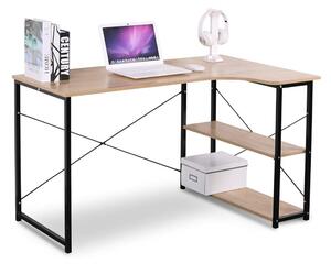 Intenso Home L alakú sarok íróasztal / számítógépasztal polcokkal 120x73cm | Masszív fém váz, fekete - Sonoma tölgy szín