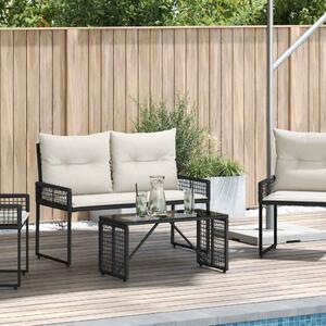 VidaXL Kültéri Asztal Fekete 80 x 40 x 40 cm PE Rattan és Üveg