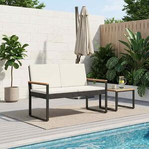 VidaXL Kerti pad Fekete és krémfehér 107 x 61 x 80 cm polirattan