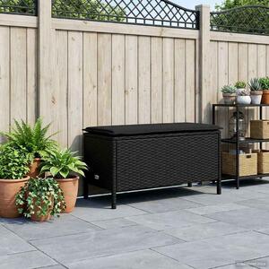 VidaXL Kerti lábtartó párnával Fekete 80 x 38 x 45 cm PE Rattan