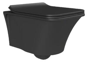 IBIZA perem nélküli mély öblítésű szögletes matt fekete fali WC