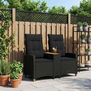 VidaXL Dönthető pad asztallal Fekete 126 x 65 x 112 cm polirattan