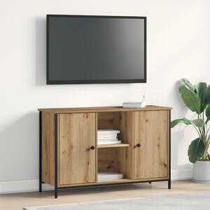 TV Szekrény Fekete Tölgy 101x35x65 cm Műanyag Fa és Acél