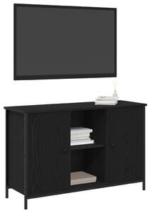 TV Szekrény Fekete Tölgy 101x35x65 cm Szerelt Fa és Acél