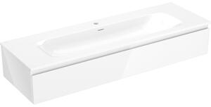Mexen Orio, fürdőszobaszekrény 140 cm Vela mosdóval, 1 fiókkal, fényes fehér, 91A10-14023-1-BF00-W23M00