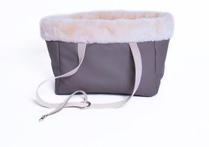PETSY kisállat hordozó táska ECO bőr+plüss - barna-bézs