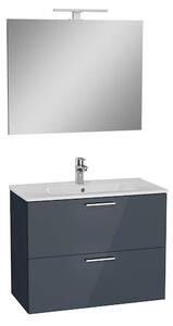 VitrA Mia Fürdőszobabútor szett mosdóval, tükörrel és világítással 79x61x39,5 cm fényes antracit MIASET80A