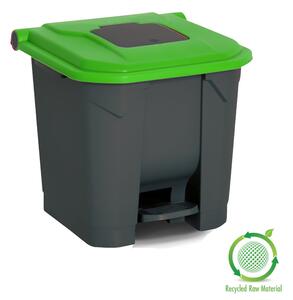 Szelektív hulladékgyűjtő konténer, műanyag, pedálos, antracit/zöld, 30L