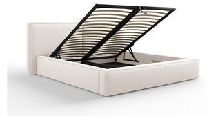 Bézs kárpitozott franciaágy tárolóhellyel, ágyráccsal 180x200 cm Arendal – Cosmopolitan Design