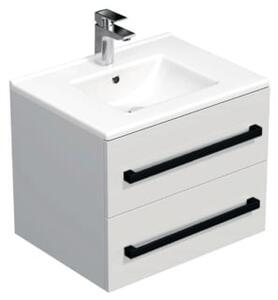 Fürdőszobaszekrény fekete fogantyúval és mosdókagylóval SAT Cube Way 60x53x46 cm fehér fényes CUBE46C602BIMOD
