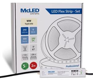 McLED LED szalag - készlet 2 m, 240 LED/m, WW, 6 W/m, DC 24V, 500 lm/m, CRI90, IP67, 10 mm, Vezető 3 m ML-126.034.90.S02001