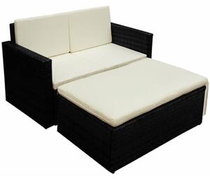 VidaXL 2 részes fekete polyrattan kerti ülőgarnitúra párnákkal