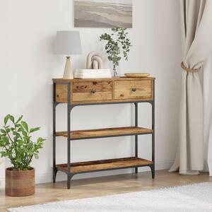 VidaXL Konzol Asztal Régi Fa 72,5x25x75 cm Műanyag Fa és Acél