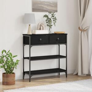 VidaXL Konzol Asztal Fekete Tölgy 72,5x25x75 cm Műgyanta & Acél