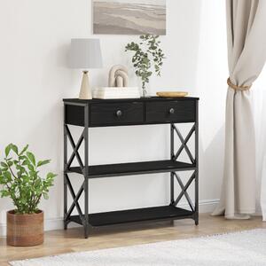 Fekete Tömörfa Konsolláda 75x28x75 cm Műszaki Fa és Acél