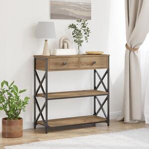 Konsole Asztal Kézműves Tölgy 75x28x75 cm Mérnöki Fa és Acél