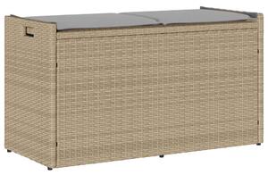 VidaXL bézs polyrattan kültéri tárolópad párnával 100 cm