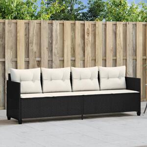 VidaXL fekete polyrattan napozóágy párnával