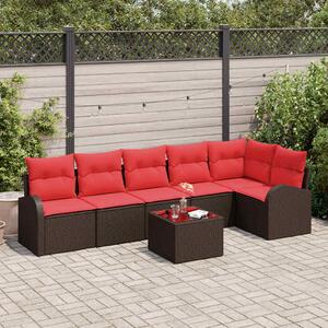VidaXL Kerti Kanapé Szett 7 pcs Barna polirattan
