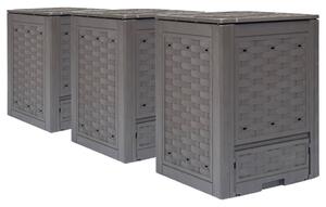 3 db barna műanyag rattan kerti komposztáló 60x60x83 cm 900 L