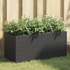 Fekete polyrattan kerti ültetőláda 2 cseréppel 72x30x32 cm
