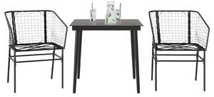 3 részes fekete polyrattan üveg kerti étkezőgarnitúra