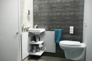 Mirano Corner fürdőszobai sarokszekrény + mosdókagyló + szifon - 30 cm (fehér)