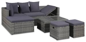 4-részes szürke polyrattan kerti bútorszett párnákkal