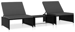 VidaXL 2 db fekete polyrattan dönthető kerti szék asztallal