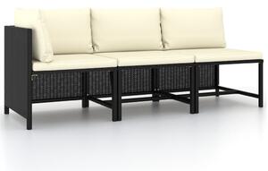 3 részes fekete polyrattan kerti ülőgarnitúra párnával