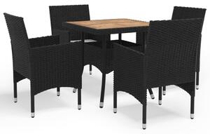 5 részes fekete polyrattan és akácfa kerti étkezőgarnitúra