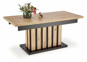 Asztal Houston 1444, Fekete, Artisan tölgy, 65x65x130cm, Hosszabbíthatóság, Természetes fa furnér