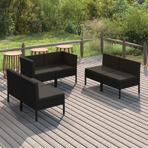 VidaXL 6 részes fekete polyrattan kerti ülőgarnitúra párnákkal