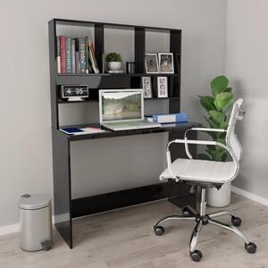 Magasfényű fekete forgácslap íróasztal polcokkal 110x45x157 cm